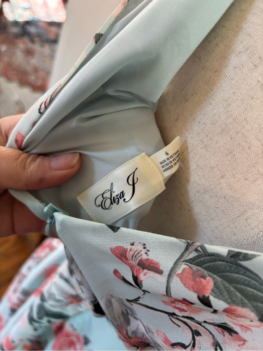 Eliza J Floral Halter Gown Maxi Dress Tie Neck Boho Preppy Wedding Blue Size 6 - Picture 6 of 6